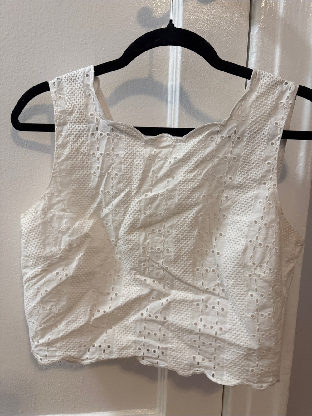 J. Crew White Eyelet Square-Neck Cropped Tank